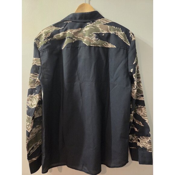 Ouku Men Shirt Long Sleeves Size Medium Black and Camo Collared New With Tag - Picture 4 of 8